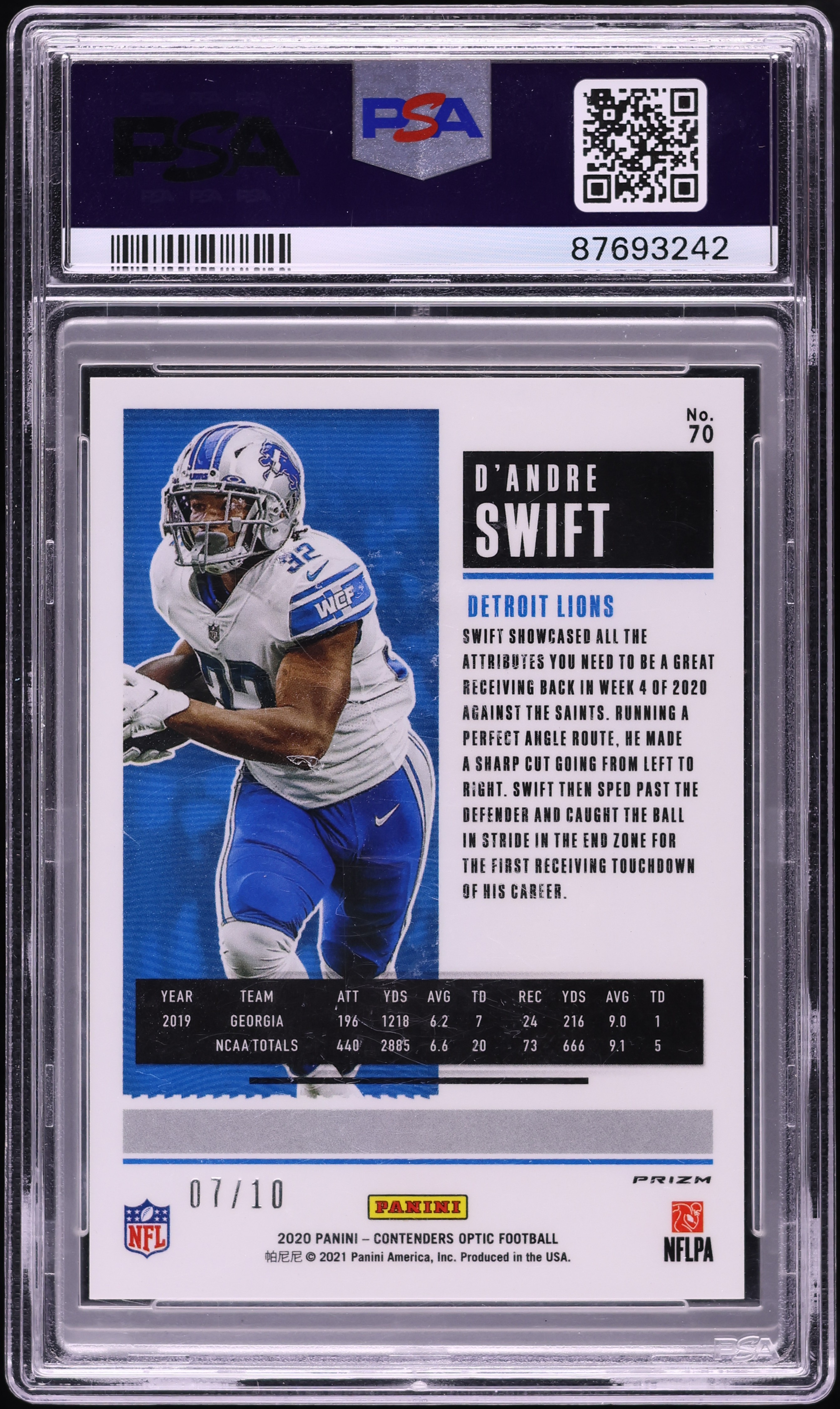 2020 Panini Contenders Optic Gold D'Andre Swift ROOKIE /10 #70 PSA