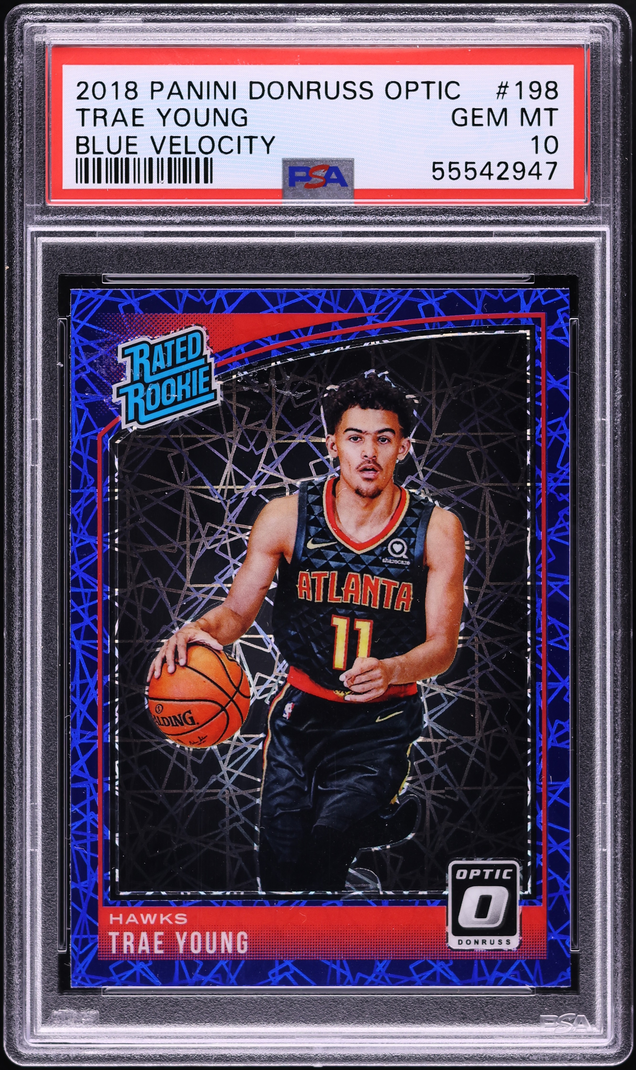 2018 Donruss Optic Blue Velocity Trae Young ROOKIE #198 PSA 10 GEM