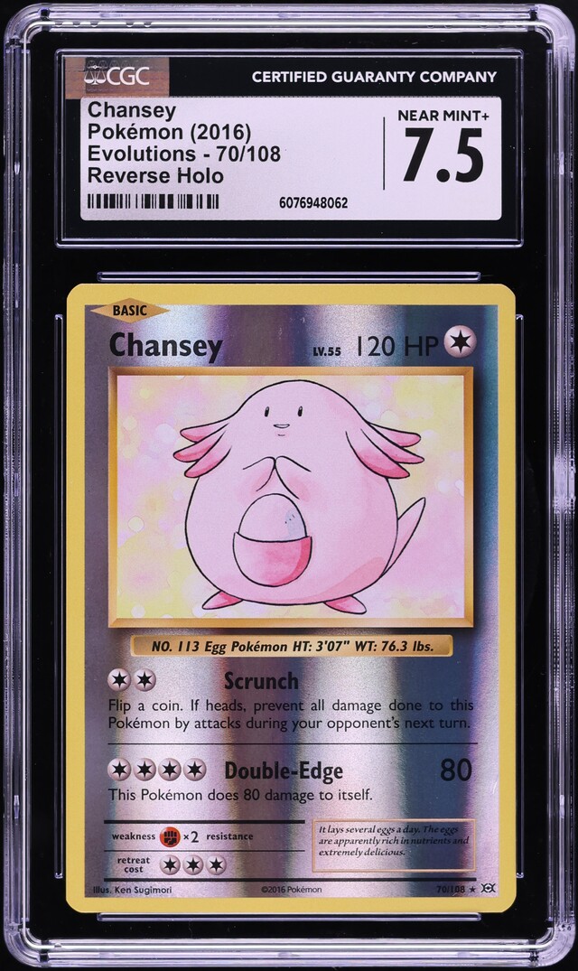 2016 Pokemon XY Evolutions Reverse Holo Chansey #70 CGC 7.5 NRMT+