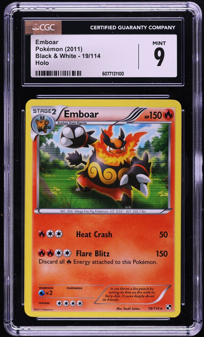 2011 Pokemon Black & White Holo Emboar #19 CGC 9 MINT on Fanatics Collect 2011 Pokemon Black & White Holo Emboar #19 CGC 9 MINT on Fanatics Collect