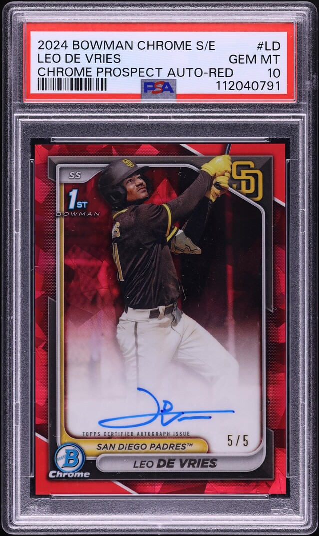 2024 Bowman Chrome Sapphire Red Leo De Vries PROSPECT AUTO 5/5 #CSPA-LD PSA 10
