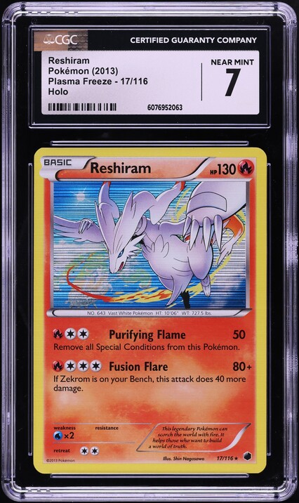 2013 Pokemon Black & White Plasma Freeze Holo Reshiram #17 CGC 7 NRMT