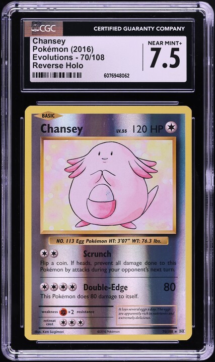 2016 Pokemon XY Evolutions Reverse Holo Chansey #70 CGC 7.5 NRMT+