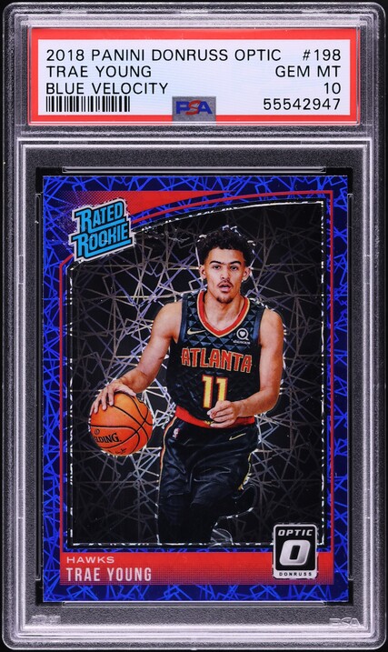 2018 Donruss Optic Blue Velocity Trae Young ROOKIE #198 PSA 10 GEM