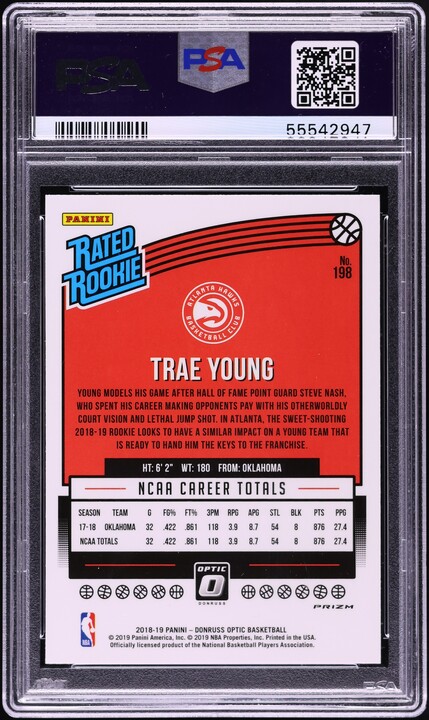 2018 Donruss Optic Blue Velocity Trae Young ROOKIE #198 PSA 10 GEM