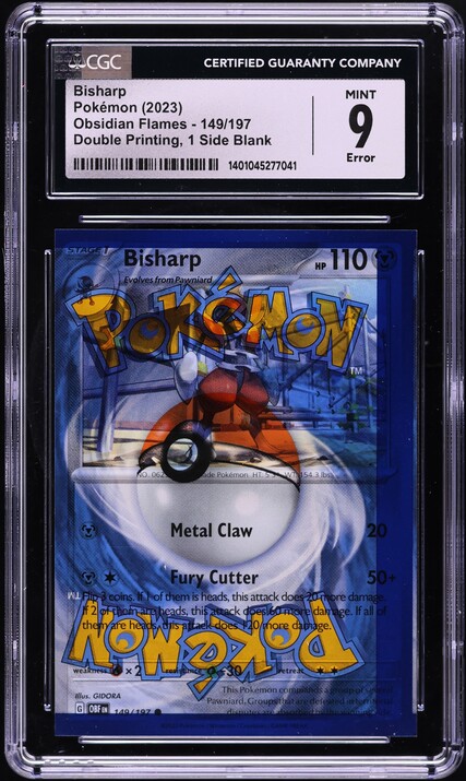 2023 Pokemon SV Obsidian Flames Double Printing 1 Side Blank Error Bisharp #149 CGC 9