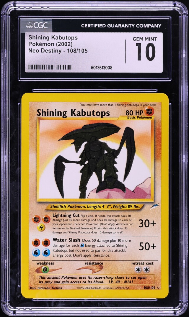 2002 Pokemon Neo Destiny Holo Shining Kabutops #108 CGC 10 GEM MINT