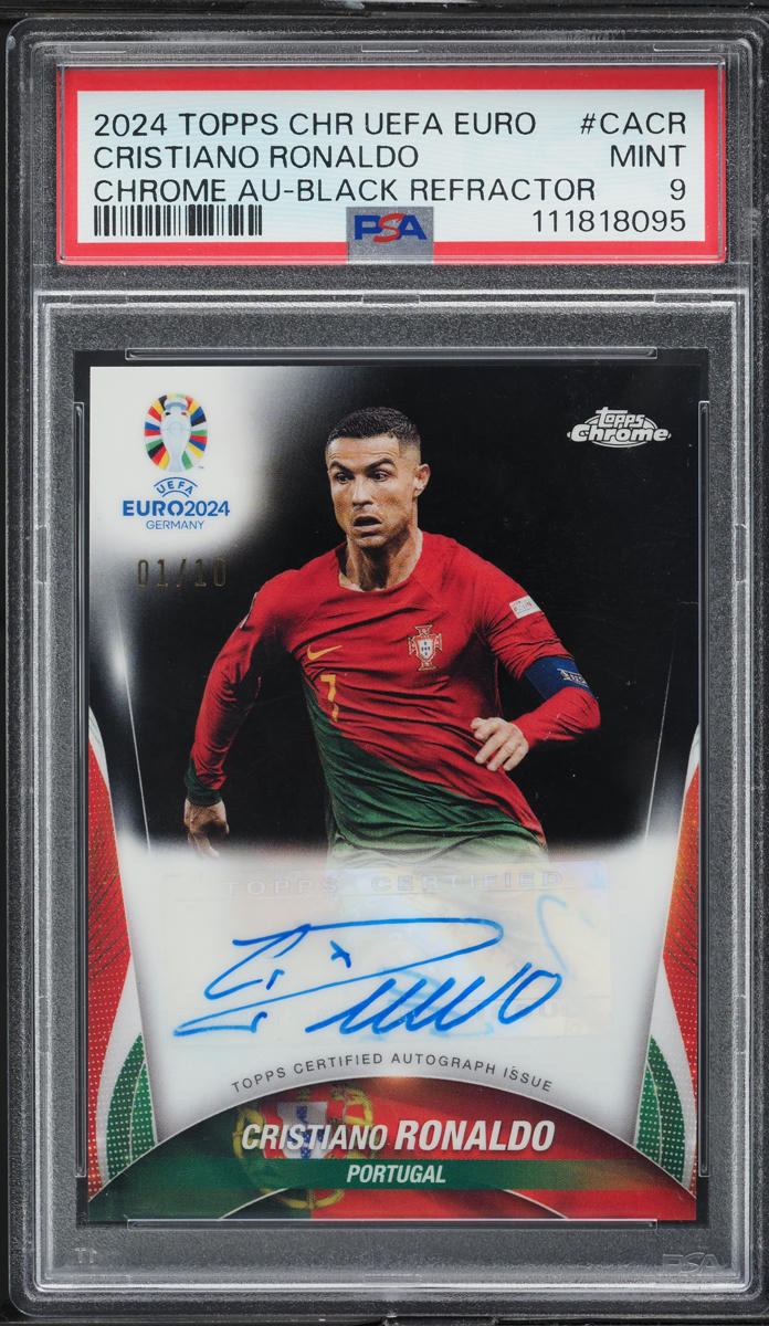 2024 Topps Chrome UEFA Euro Black Refractor Cristiano Ronaldo AUTO /10 PSA 9