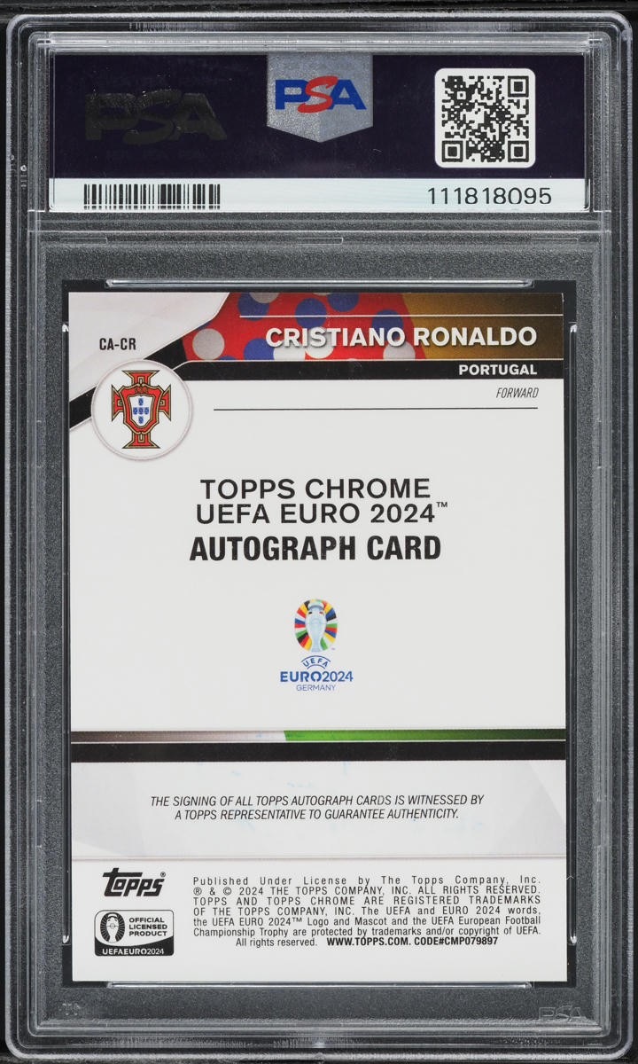 2024 Topps Chrome UEFA Euro Black Refractor Cristiano Ronaldo AUTO /10 PSA 9