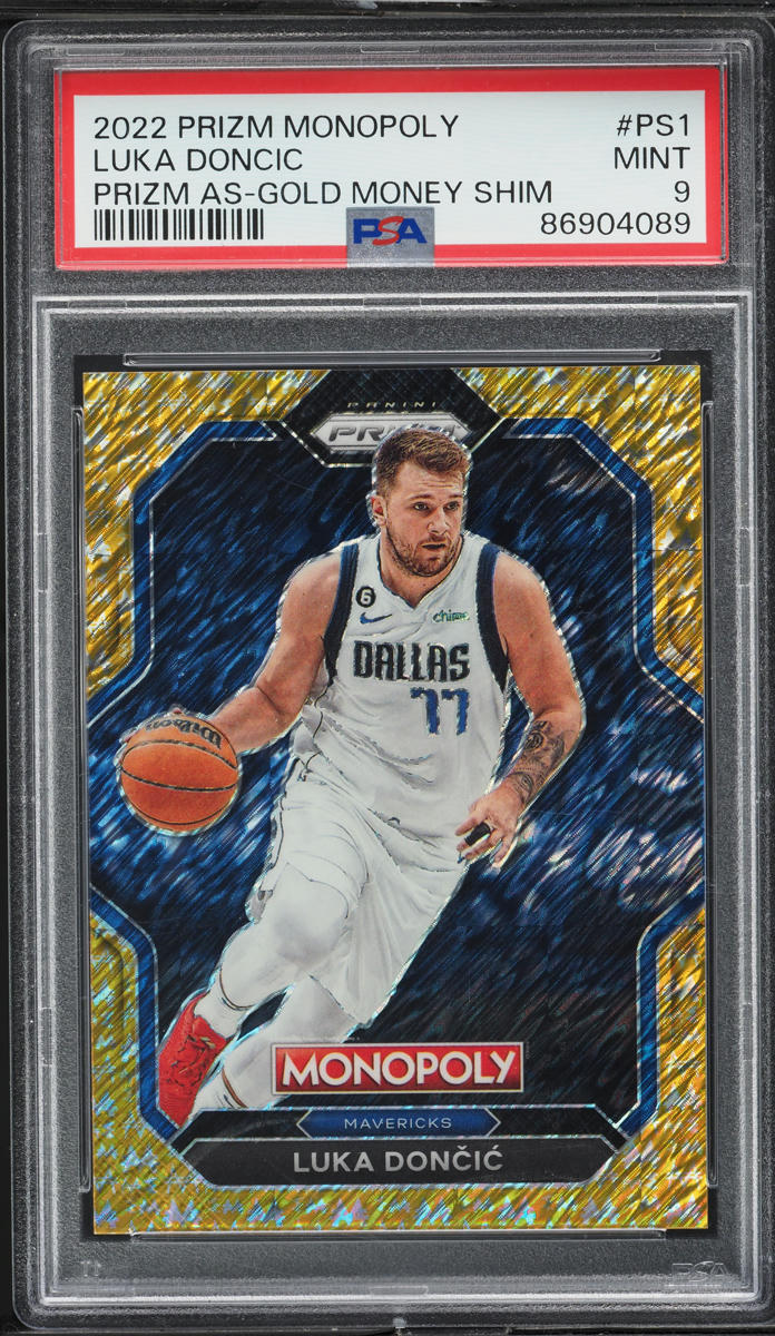 2022 Panini Prizm Monopoly As Gold Money Shimmer Luka Doncic /500 #PS1 PSA 9