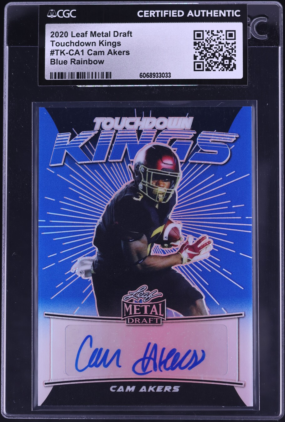 2020 Leaf Metal Touchdown Kings Blue Rainbow Cam Akers ROOKIE AUTO 1/35 CGC AUTH