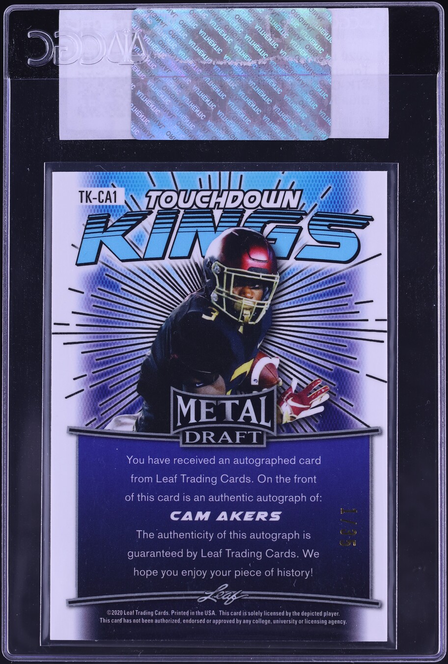2020 Leaf Metal Touchdown Kings Blue Rainbow Cam Akers ROOKIE AUTO 1/35 CGC AUTH