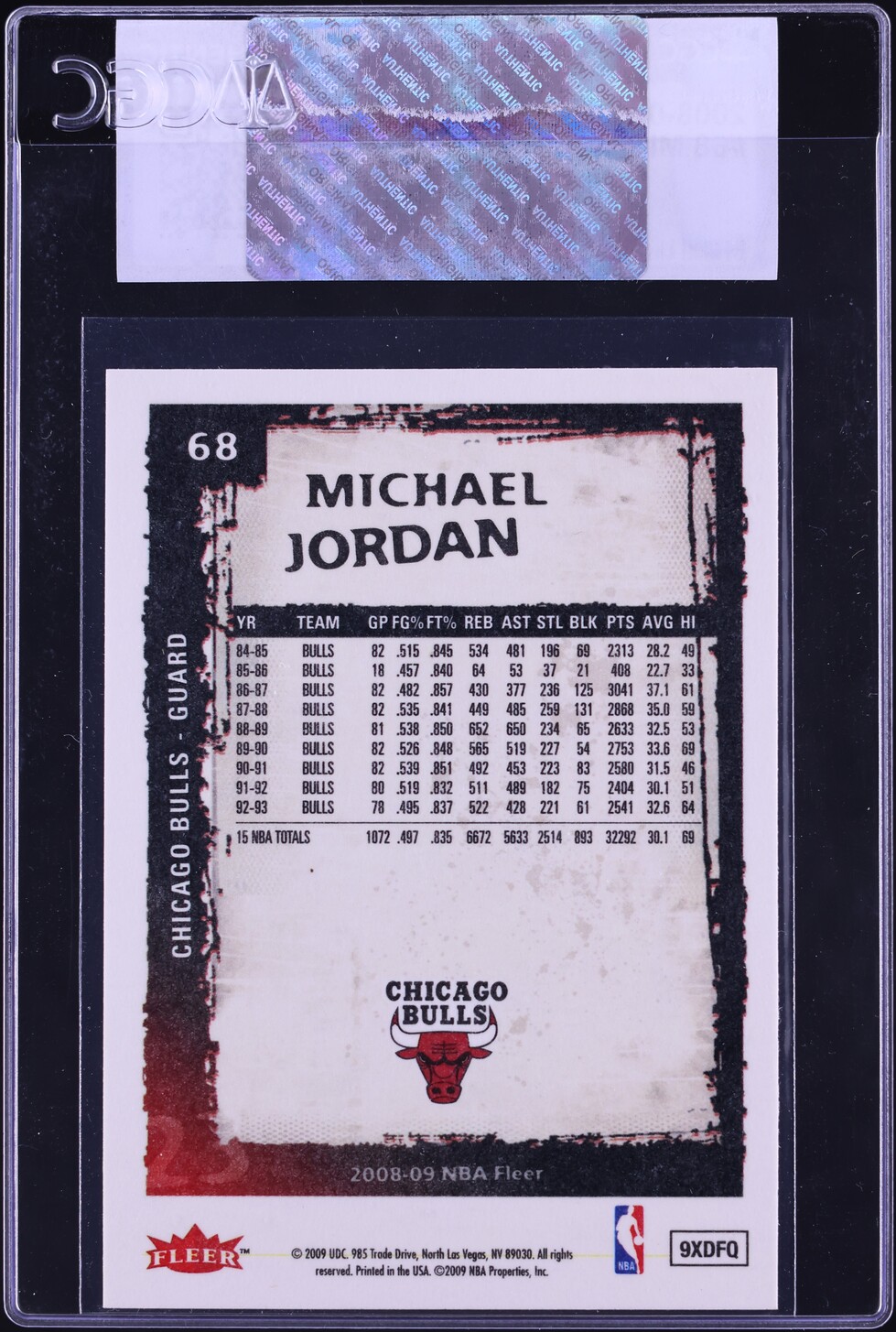 2008 Fleer Basketball Michael Jordan #68 CGC AUTH