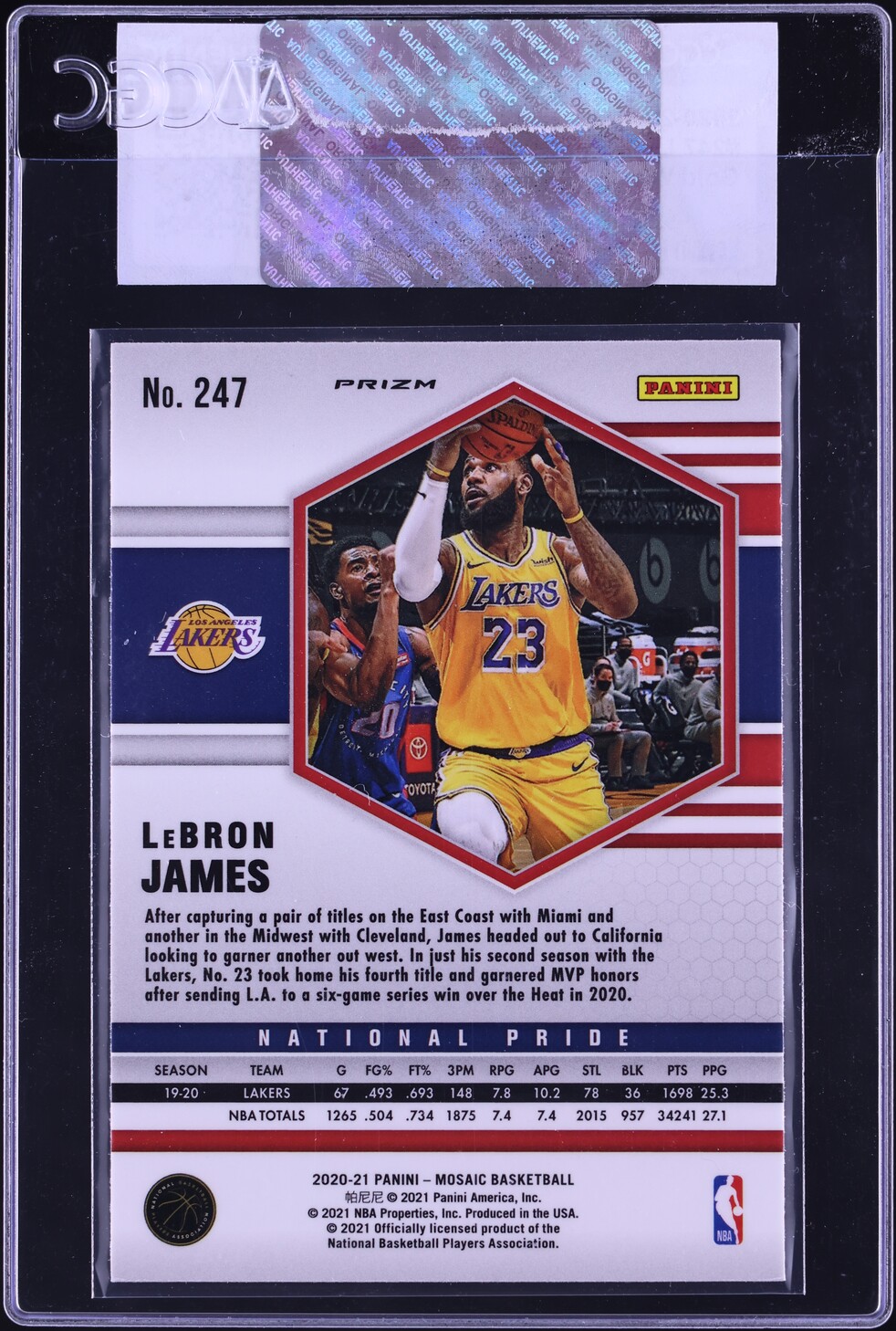 2020 Panini Mosaic Gold Wave Prizm LeBron James #247 CGC AUTH