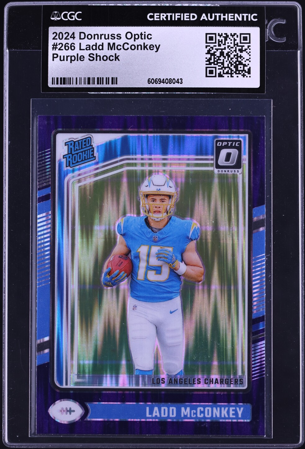 2024 Donruss Optic Purple Shock Ladd McConkey ROOKIE #266 CGC AUTH