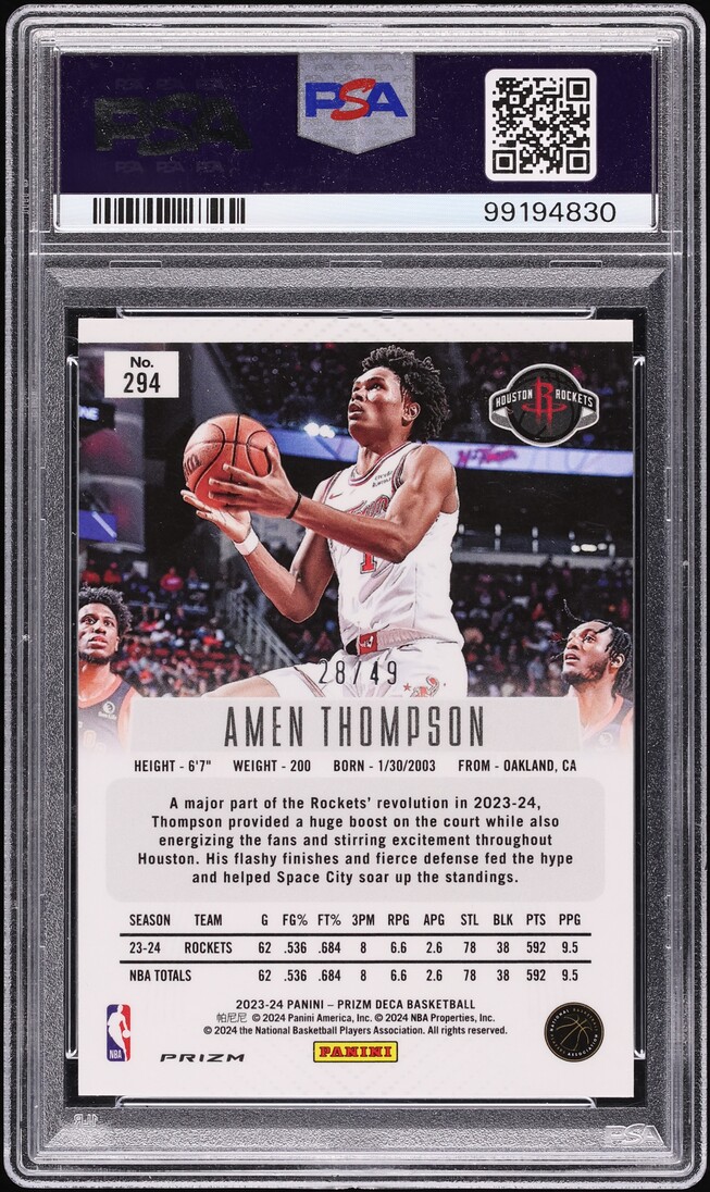 2023 Panini Prizm Deca Orange Amen Thompson ROOKIE /49 #294 PSA 10 GEM MINT