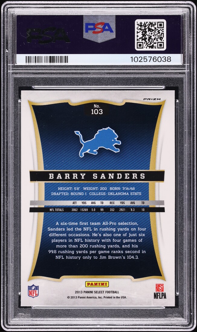 2013 Select Silver Prizm Barry Sanders #103 PSA 9 MINT