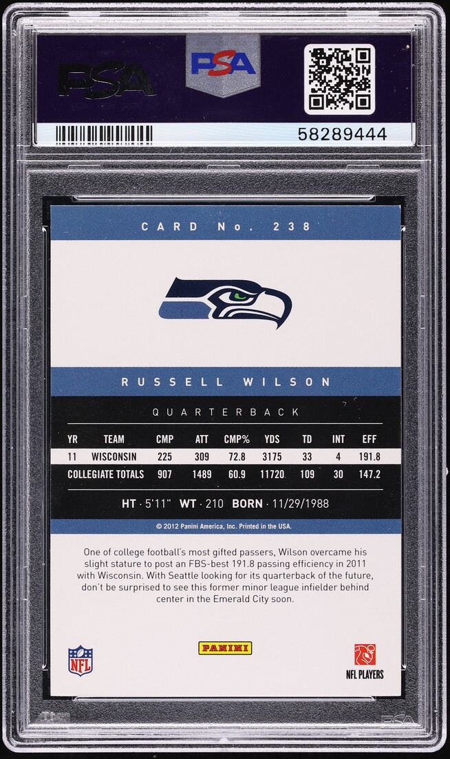 2012 Panini Prestige Russell Wilson ROOKIE #238 PSA 9 MINT