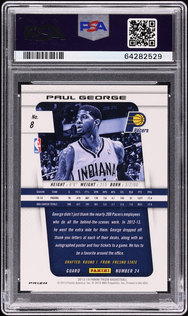 2013 Panini Prizm Gold Paul George /10 #8 PSA 10 GEM MINT