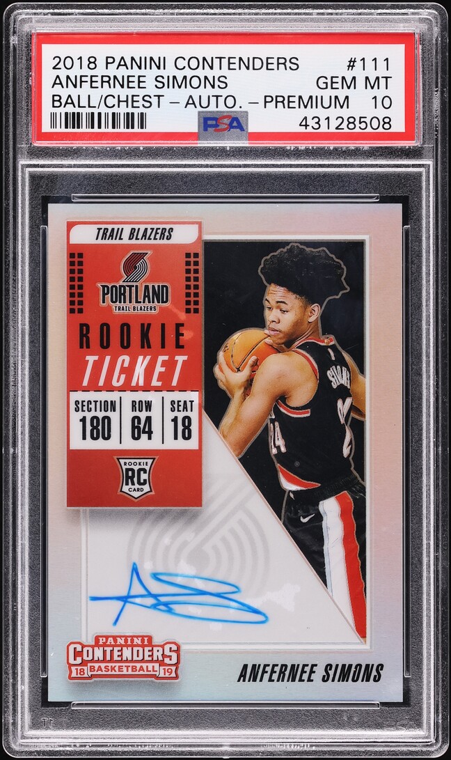2018 Panini Contenders Premium Anfernee Simons ROOKIE AUTO #111 PSA 10 GEM MINT
