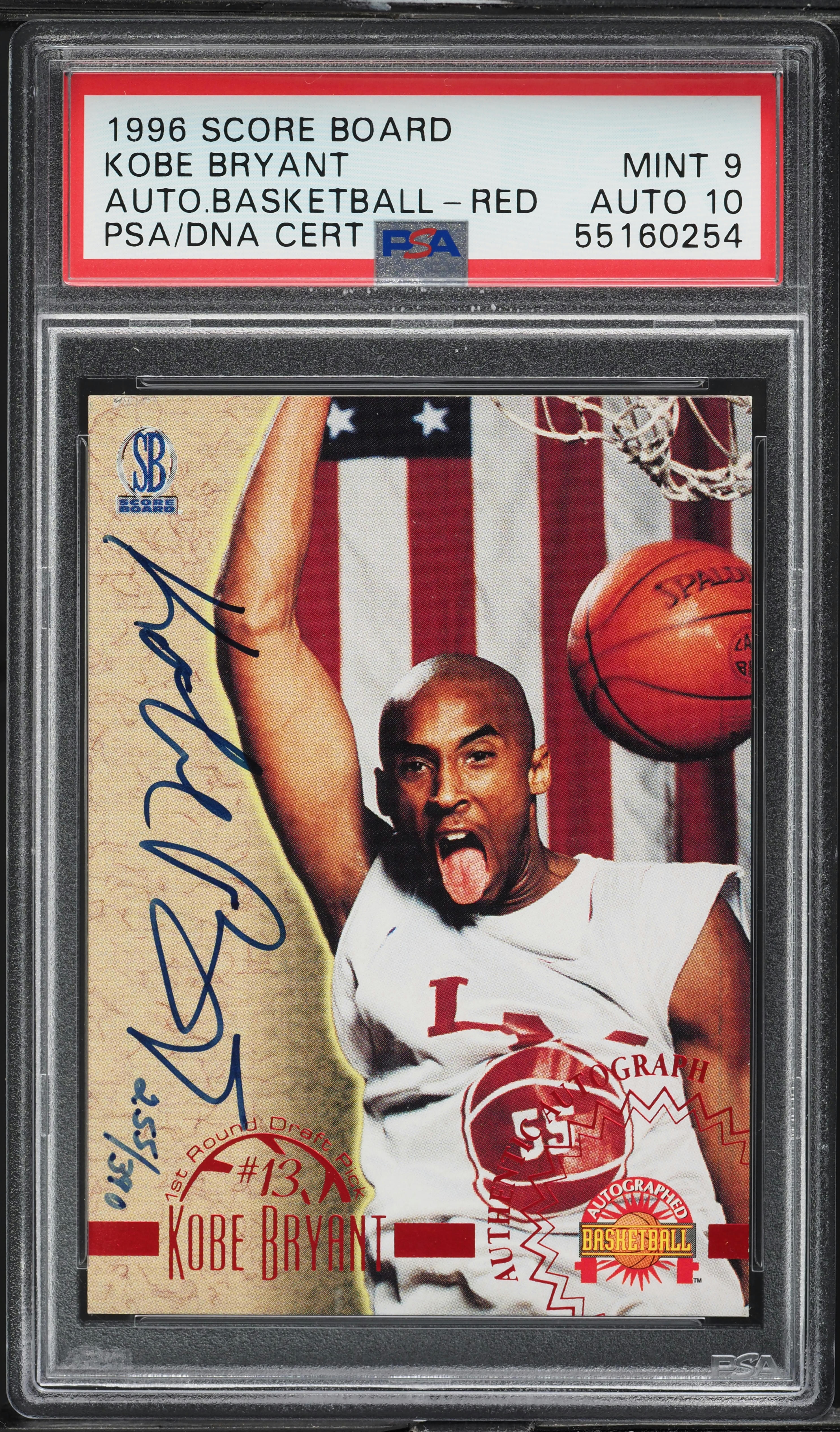 1996 Score Board Basketball Red Kobe Bryant RC AUTO DNA 10 /390