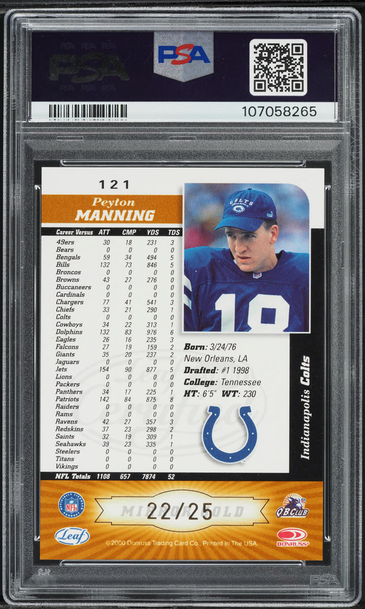2000 Leaf Certified 2 Star Mirror Gold Peyton Manning /25 #121 PSA 8 NM-MT