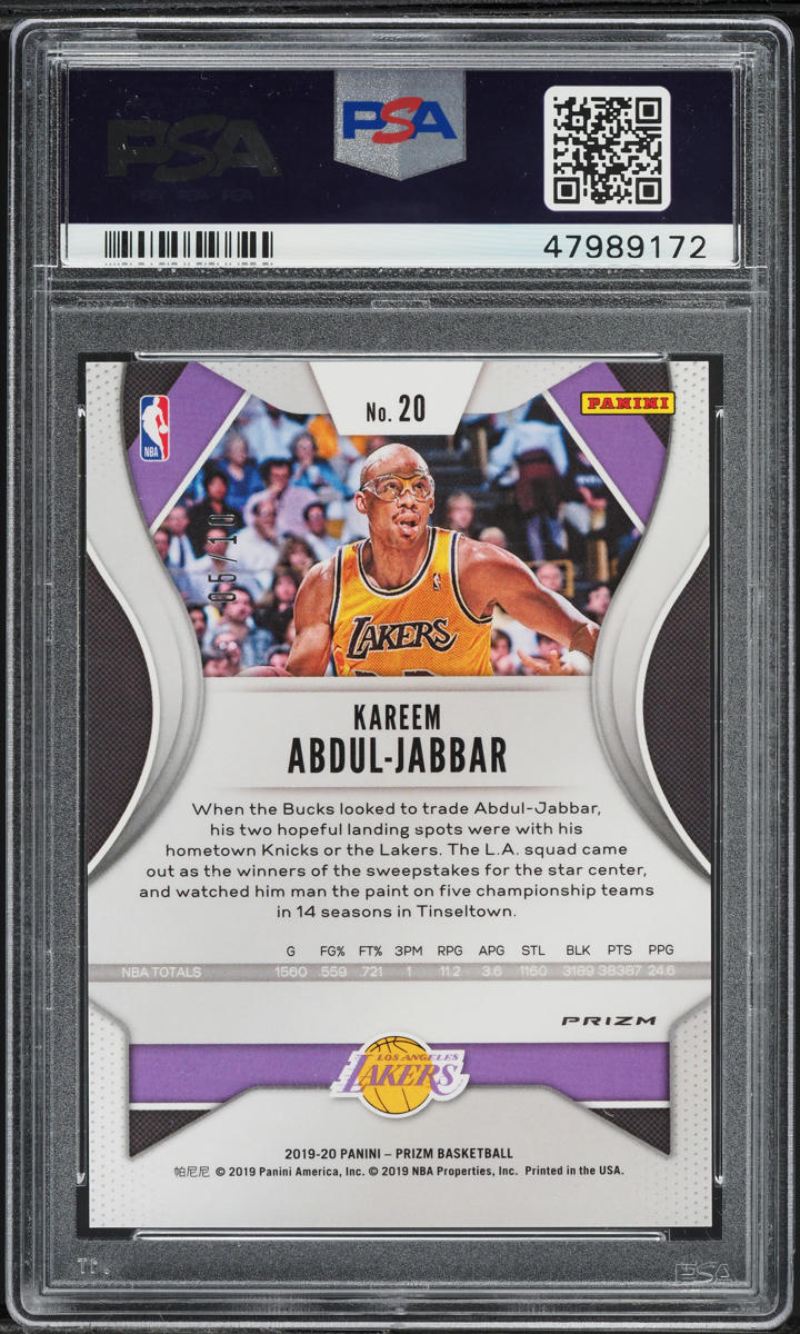 2019 Panini Prizm Gold Kareem Abdul-Jabbar /10 #20 PSA 9 MINT