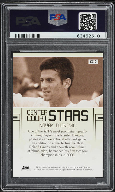 2006 Ace Authentic Center Court Stars Novak Djokovic ROOKIE AUTO