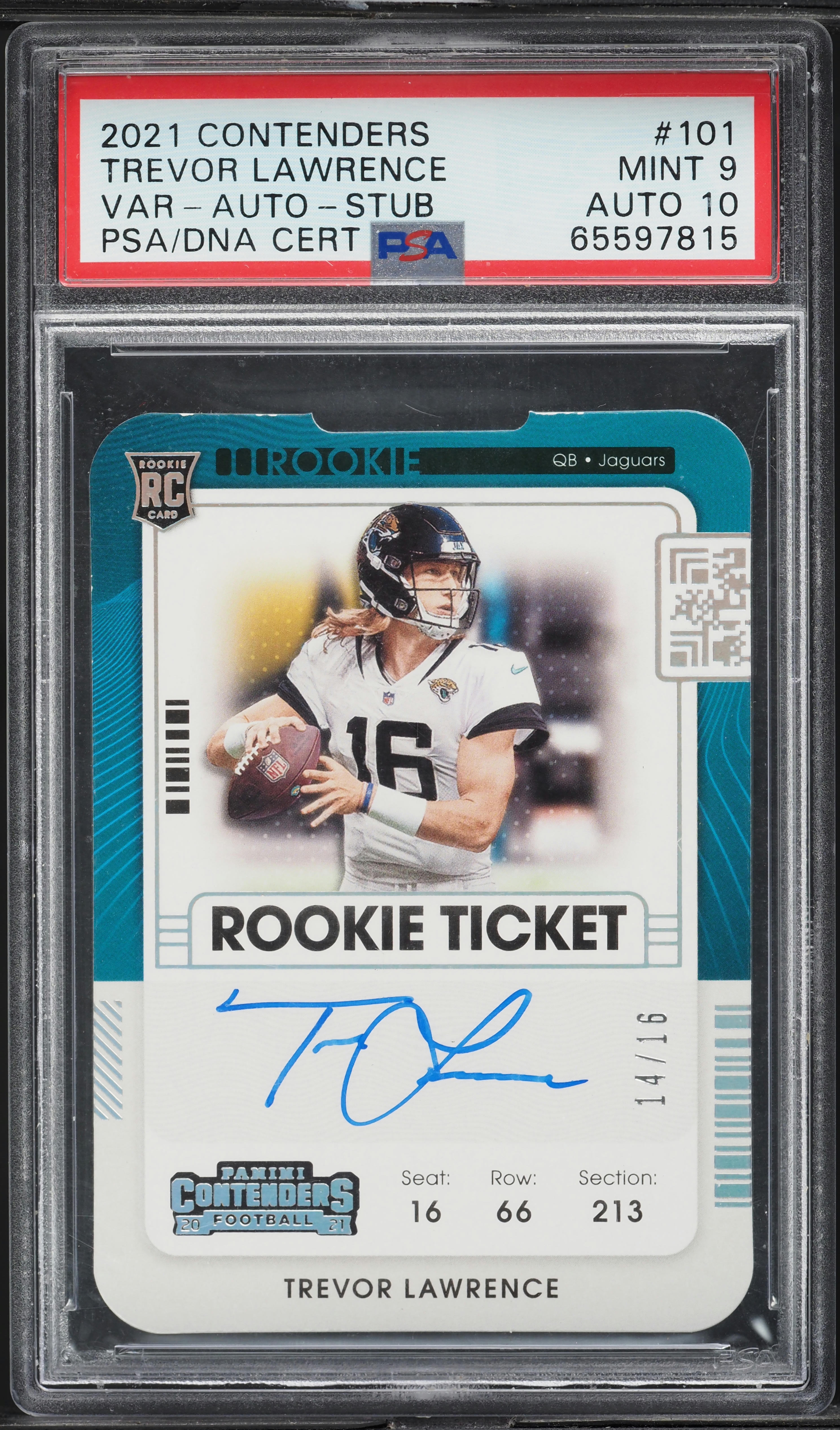 2021 Panini Contenders Stub Trevor Lawrence RC AUTO DNA 10 /16