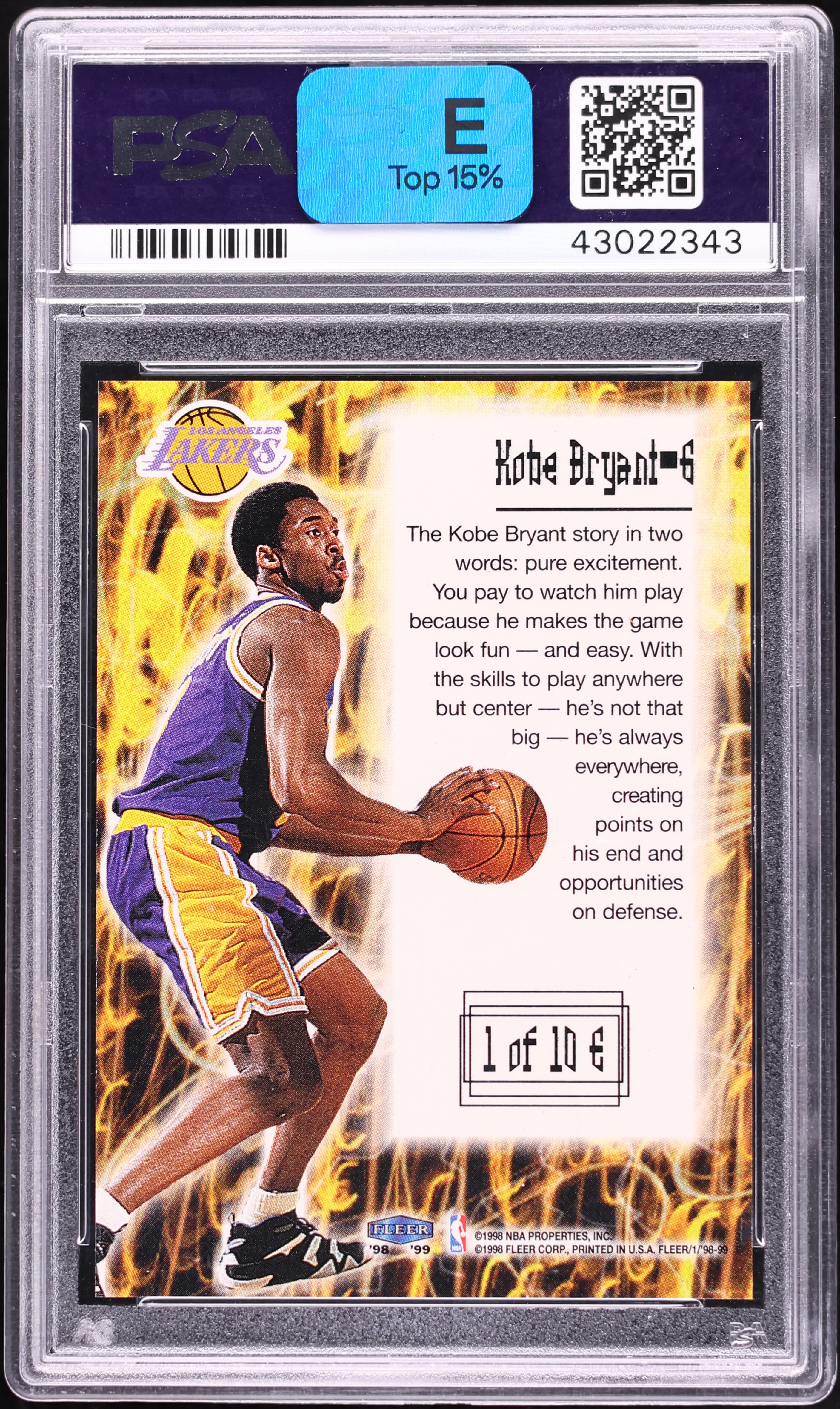 その他 1998 Fleer Electrifying Kobe Bryant #1 1998 Fleer Electryfying Electrifying Kobe Bryant #1 PSA 10 GEM