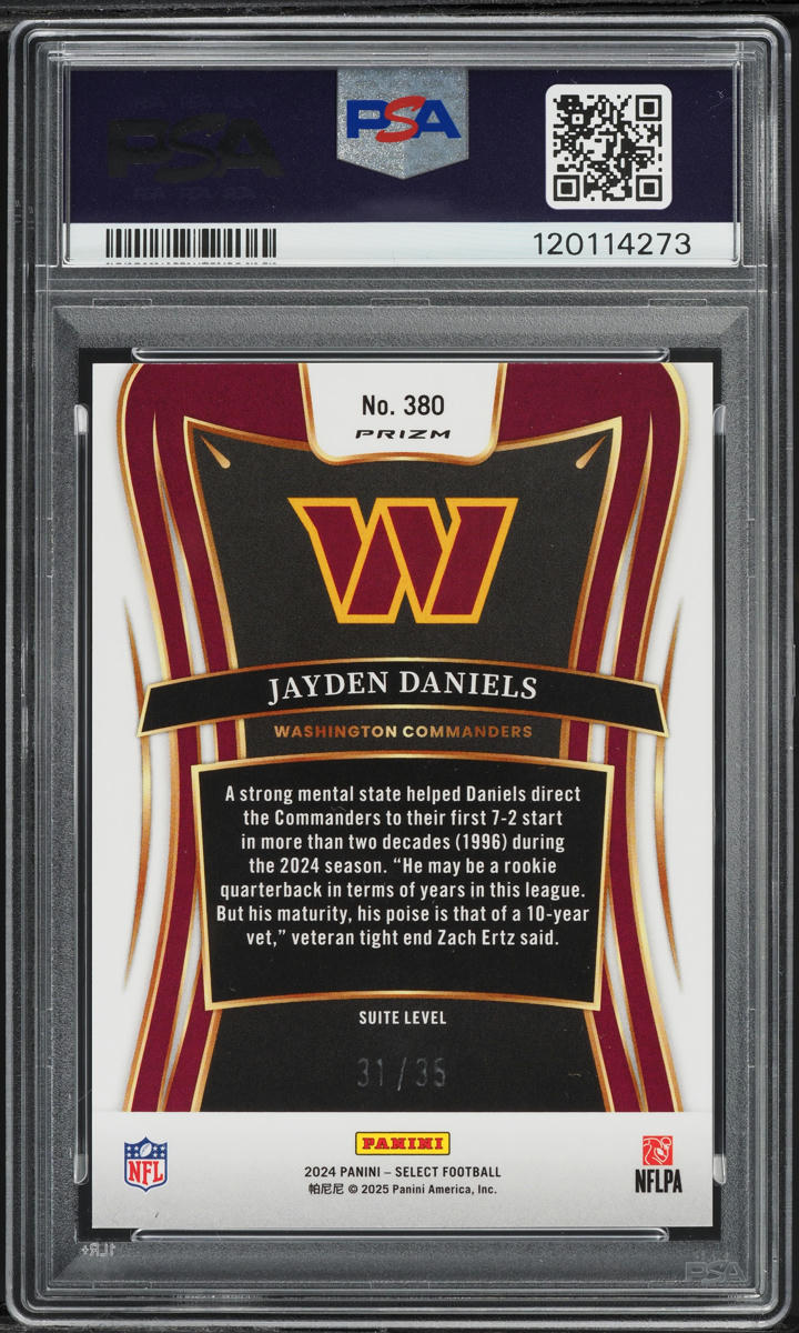 2024 Select Suite Level White Prizm Jayden Daniels ROOKIE /35 #380 PSA 10 GEM