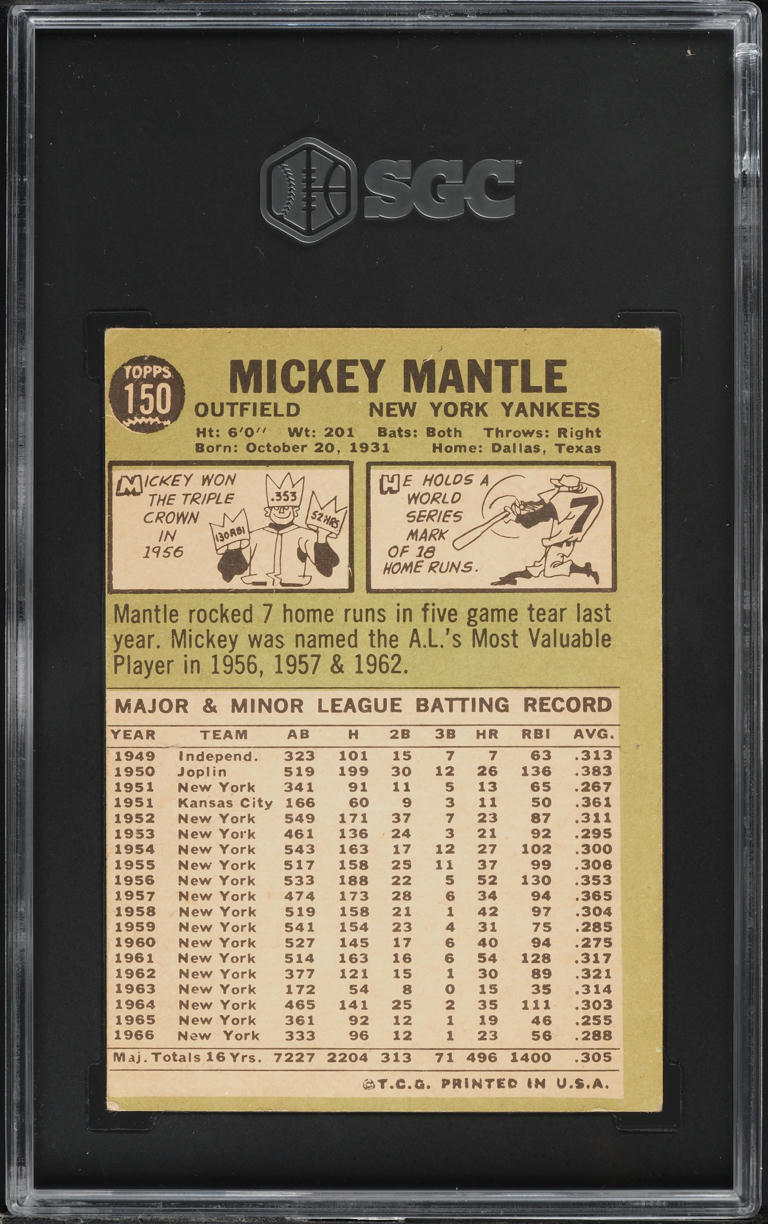 1967 Topps Mickey Mantle #150 SGC 3 VG