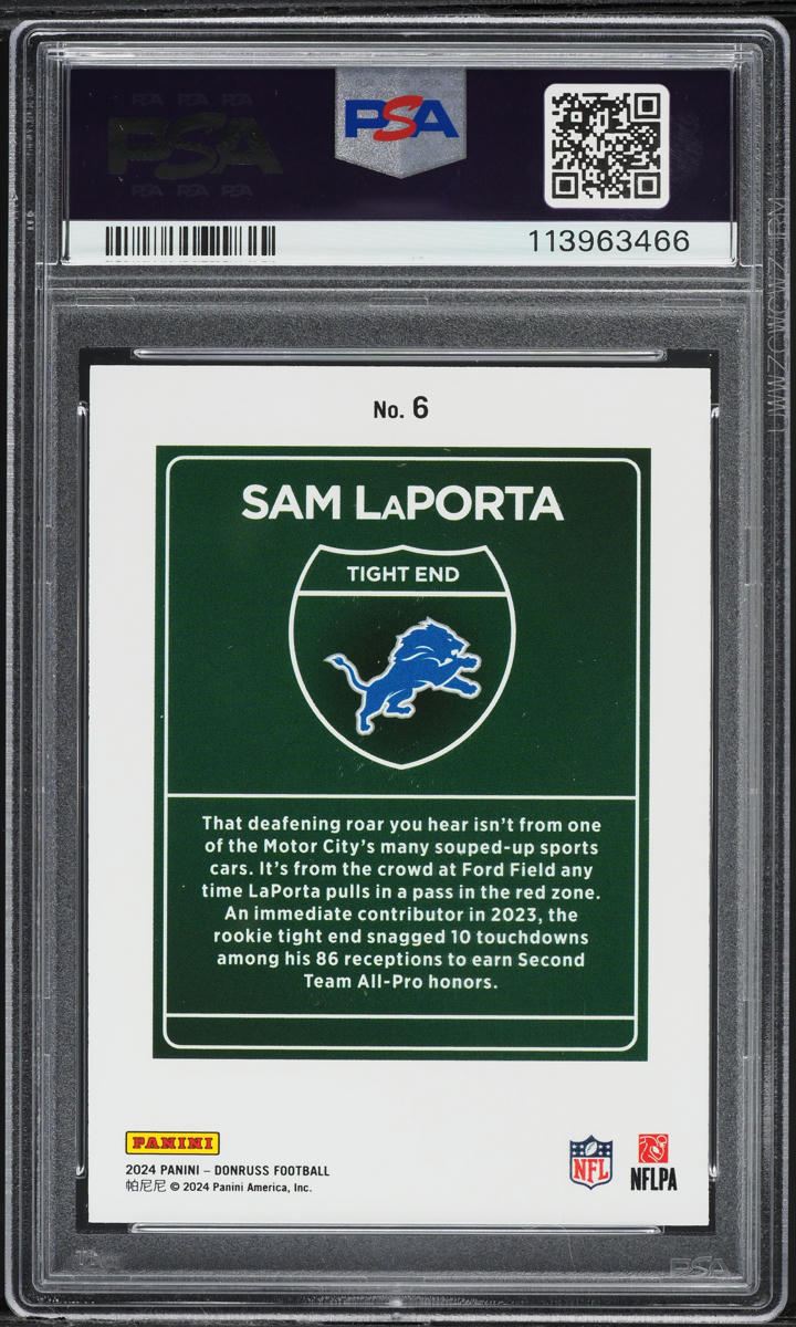 2024 Donruss Downtown Sam LaPorta #6 PSA 9 MINT