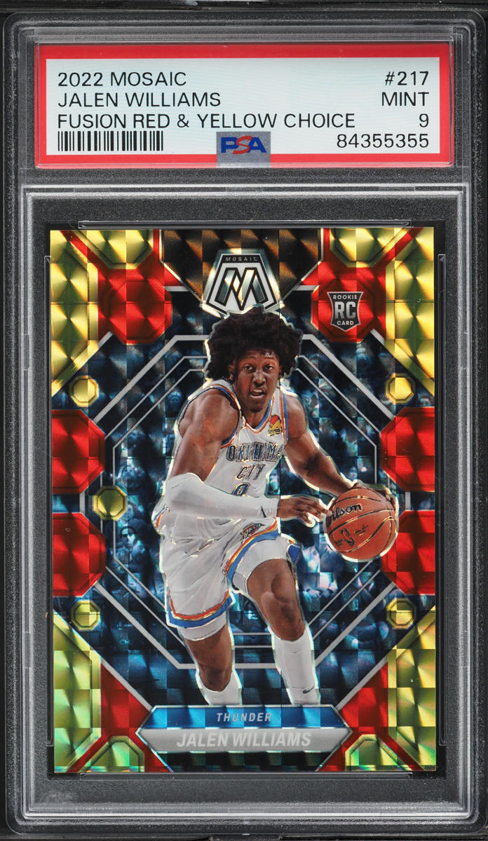 2022 Panini Mosaic Fusion Red Yellow Choice Jalen Williams ROOKIE /88 #217 PSA 9