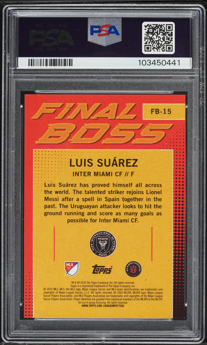 2024 Topps MLS Superstars Final Boss Orange Luis Suarez /25 #FB15 PSA 9 MINT