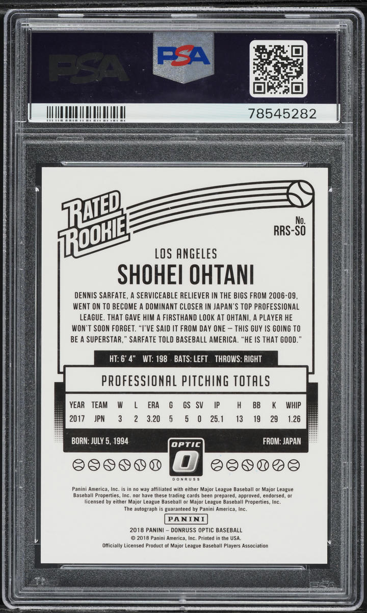 2018 Donruss Optic Signatures Shohei Ohtani ROOKIE AUTO #SO PSA 10 GEM MINT