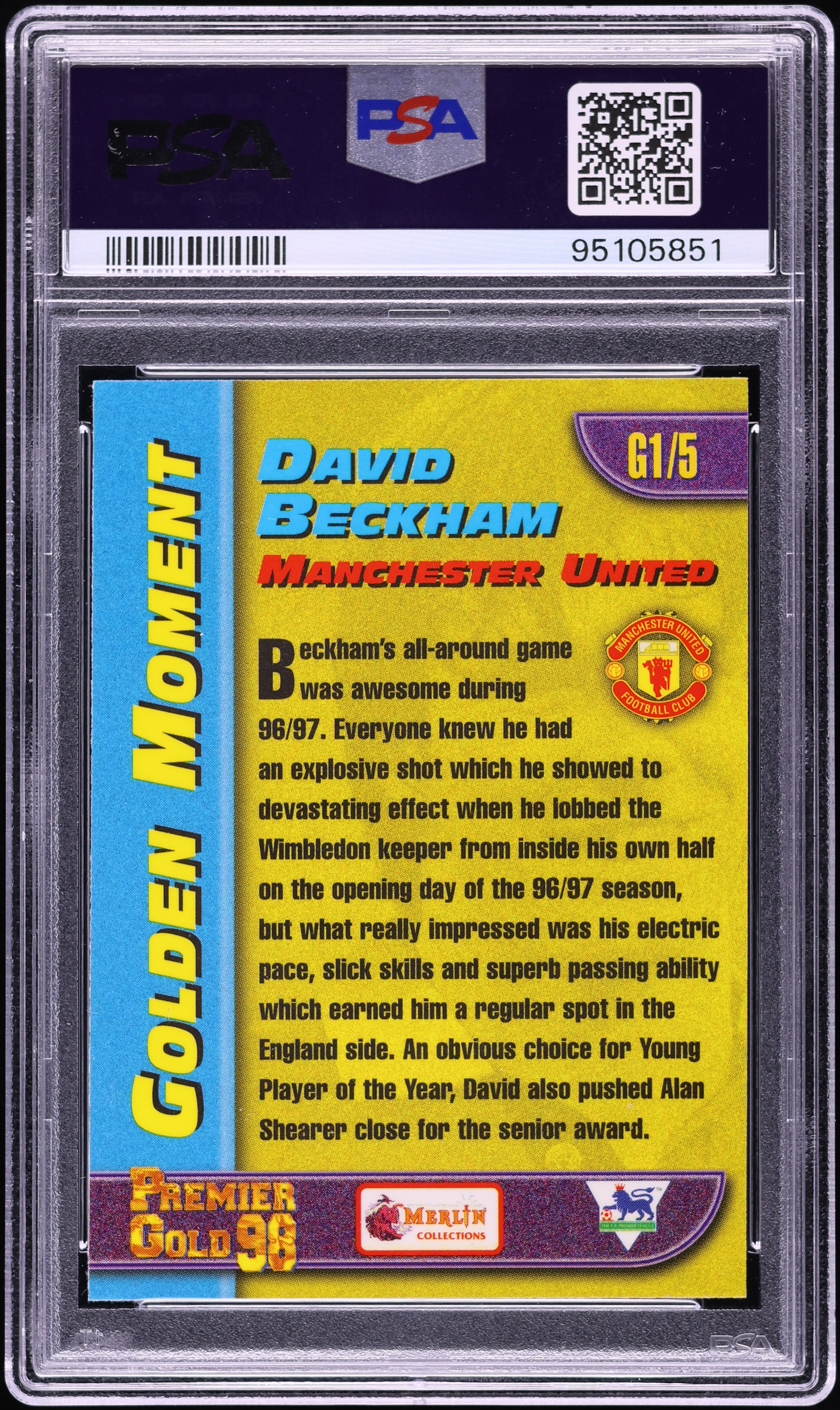 1997 Merlin's Premier Gold 98 Golden Moments David Beckham #G1 PSA
