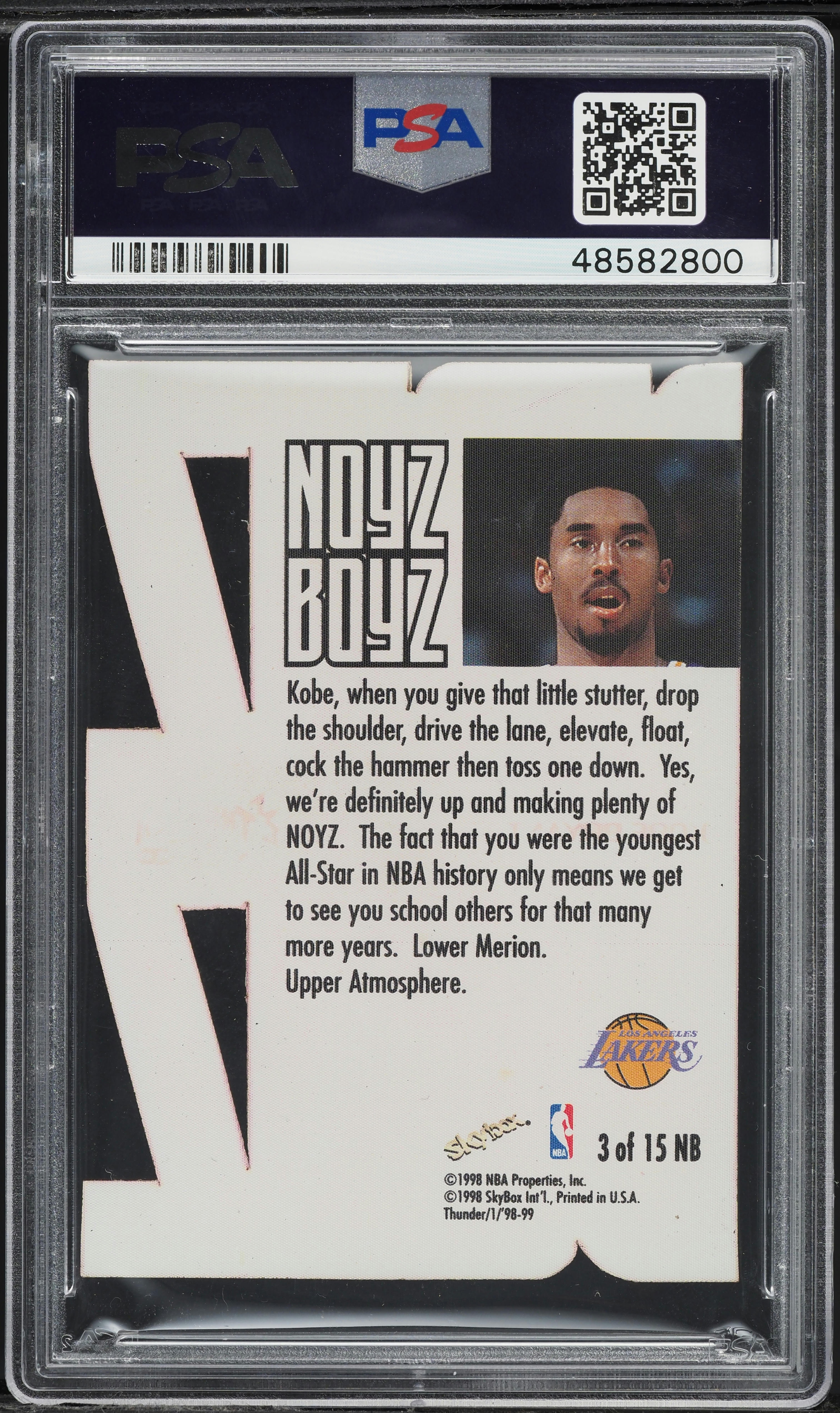 1998 Skybox Thunder Noyz Boyz Die-Cut Kobe Bryant #3 PSA 9 MINT on