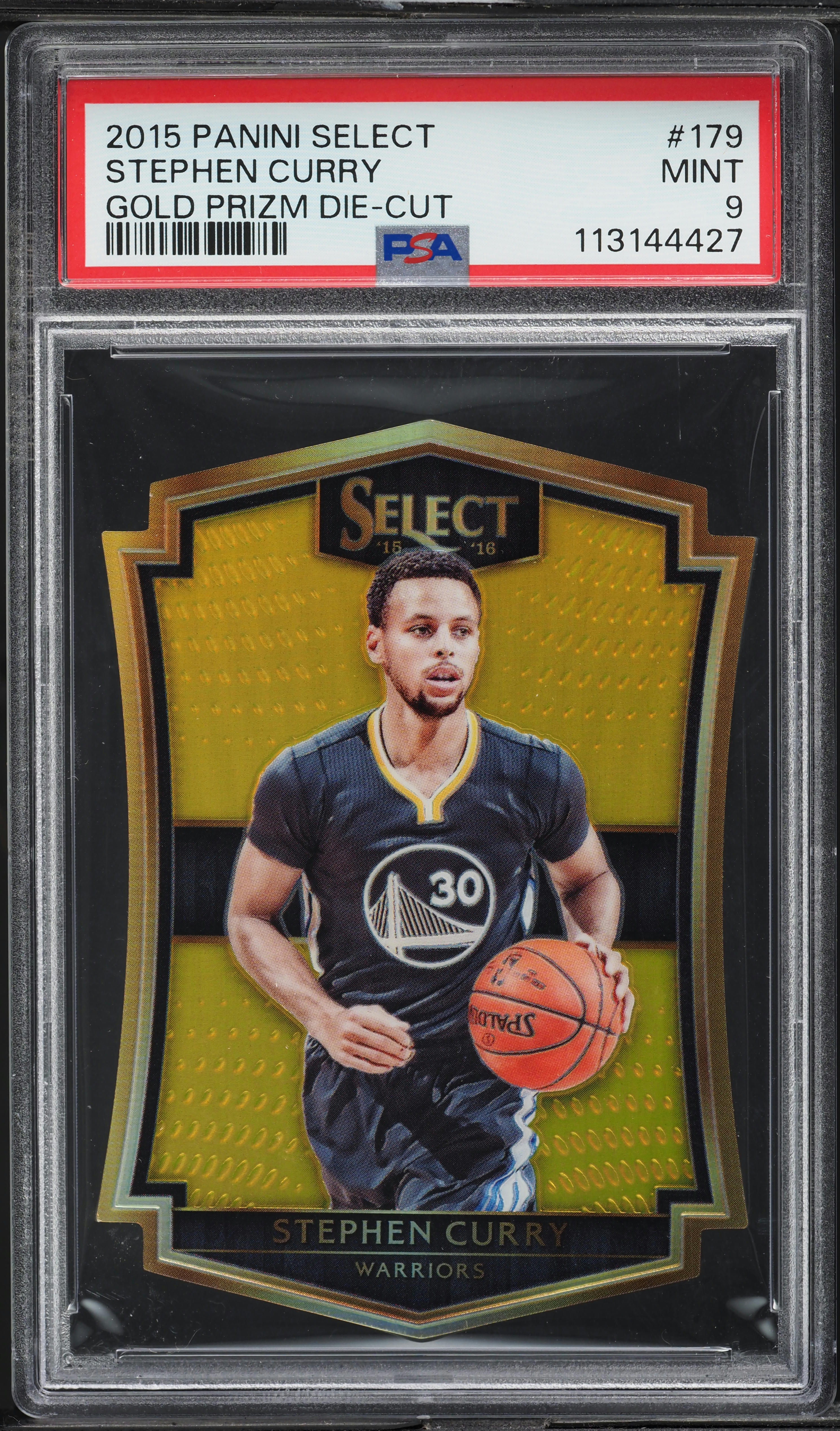 2015 Panini Select Gold Prizm Die-Cut Stephen Curry 1/10 #179 PSA 