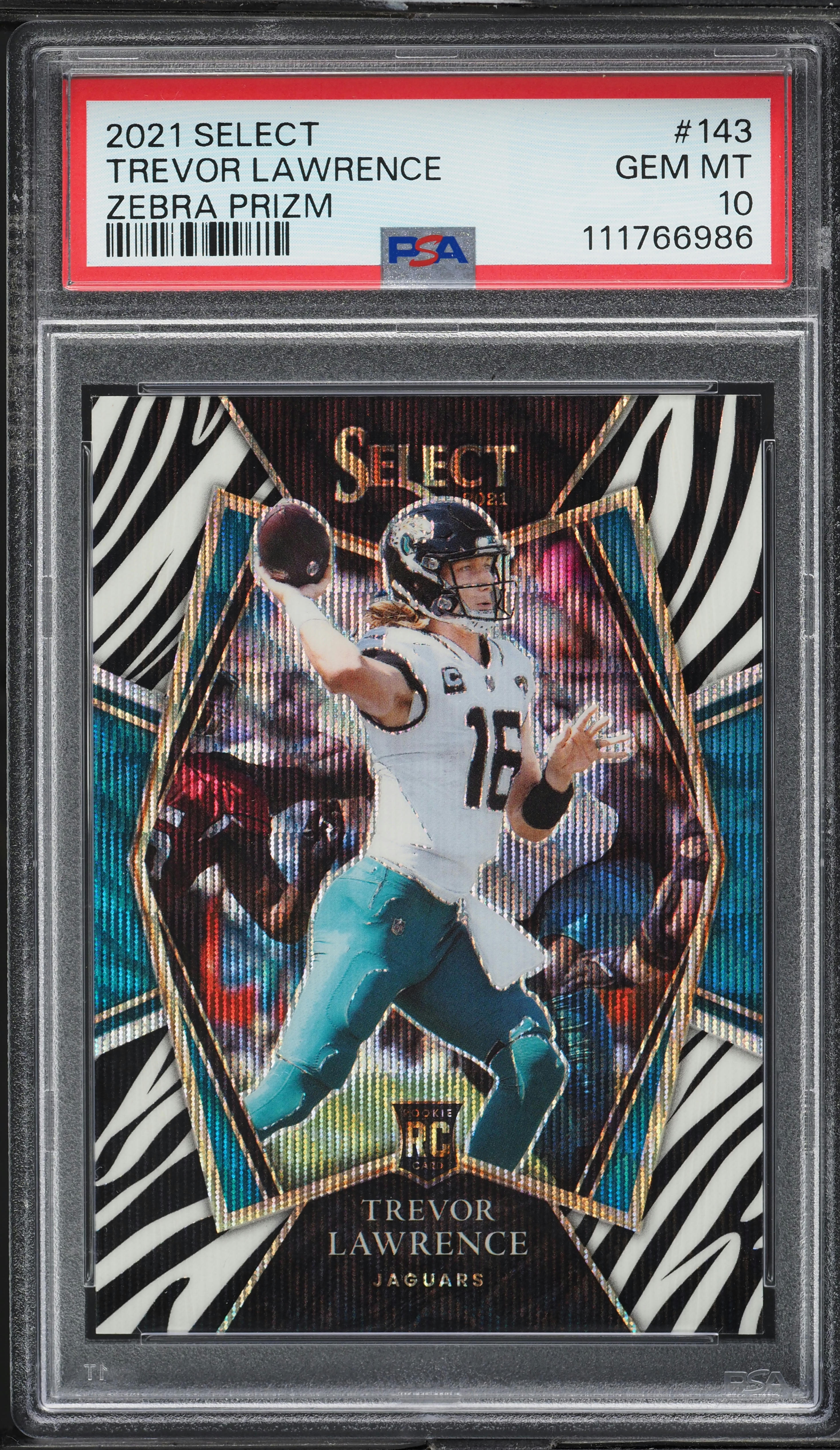2021 Select Premier Level Zebra Prizm Trevor Lawrence ROOKIE #143