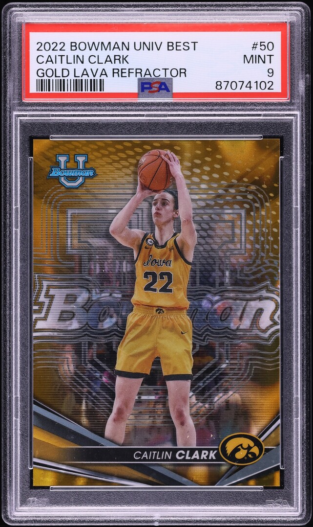 2022 Bowman U Best Gold Lava Refractor Caitlin Clark ROOKIE /75 #50 PSA 9 MINT