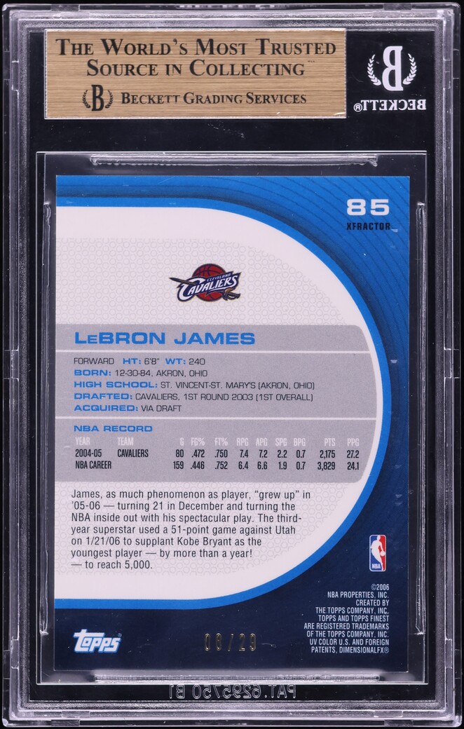 2005 Finest Gold Xfractor LeBron James /29 #85 BGS 9.5 GEM MINT