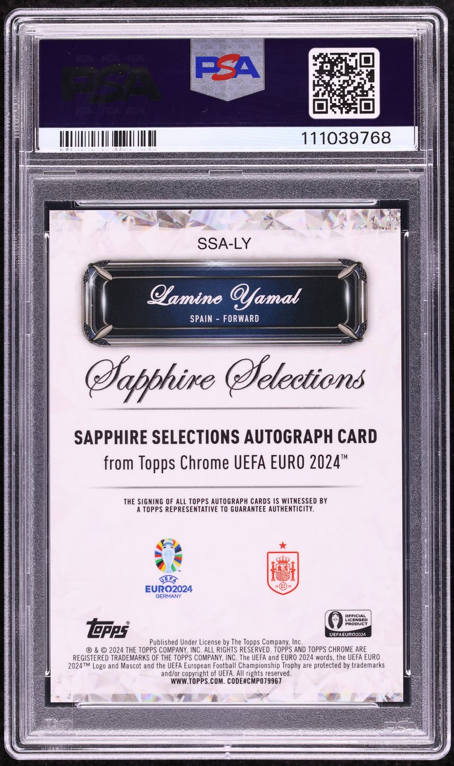 2024 Topps Chrome Sapphire Selections Black Lamine Yamal AUTO DNA 10 /10 PSA 10