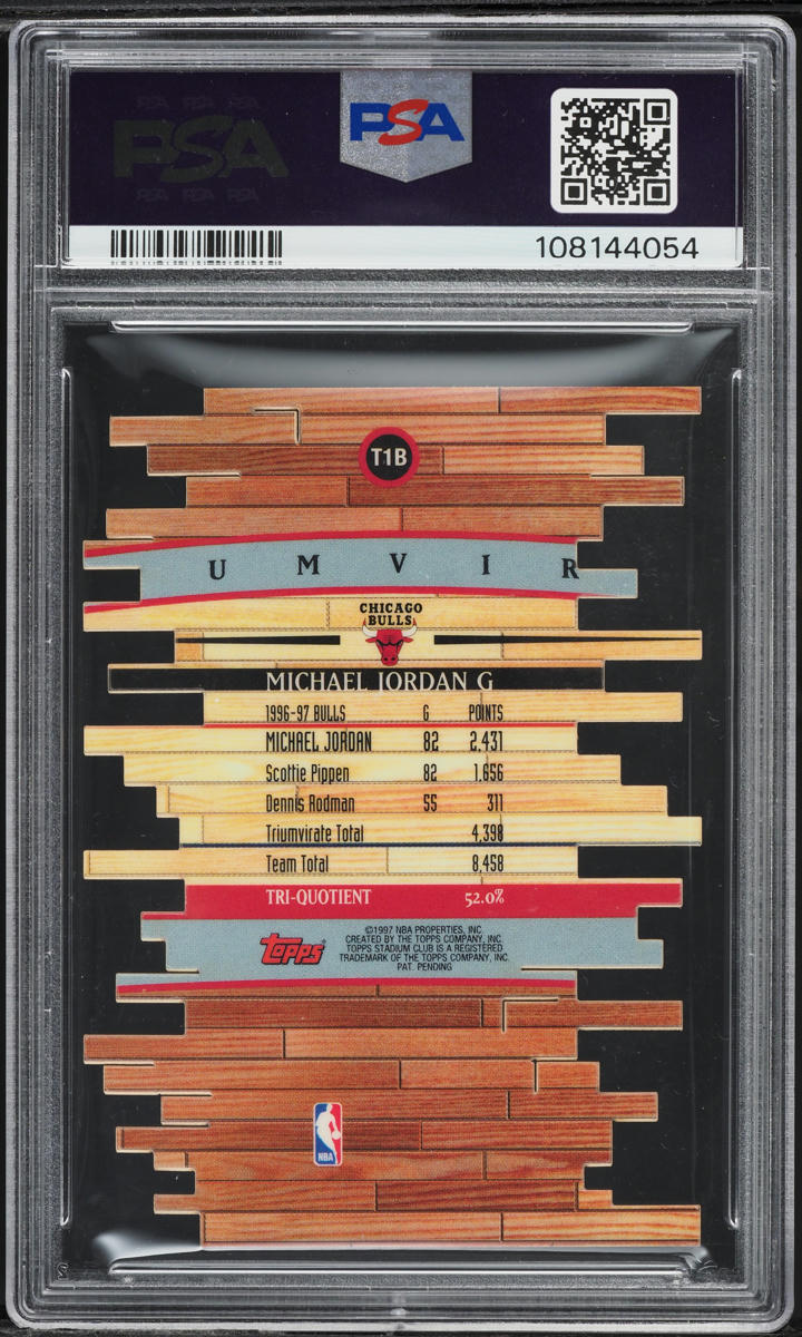 1997 Stadium Club Triumvirate Luminous Members Only Michael Jordan #T1B PSA 9