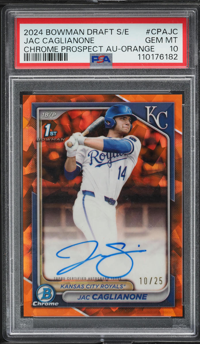 2024 Bowman Sapphire Edition Chrome Orange Jac Caglianone RC AUTO /25 PSA 10 GEM