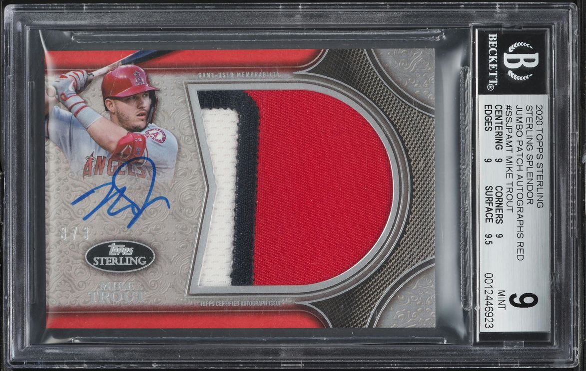 2020 Topps Sterling Splendor Jumbo Red Mike Trout PATCH AUTO 3/3 #SSJPAMT BGS 9
