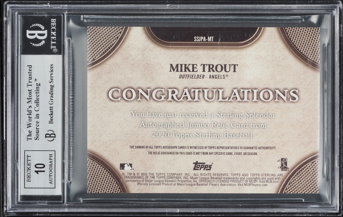 2020 Topps Sterling Splendor Jumbo Red Mike Trout PATCH AUTO 3/3 #SSJPAMT BGS 9