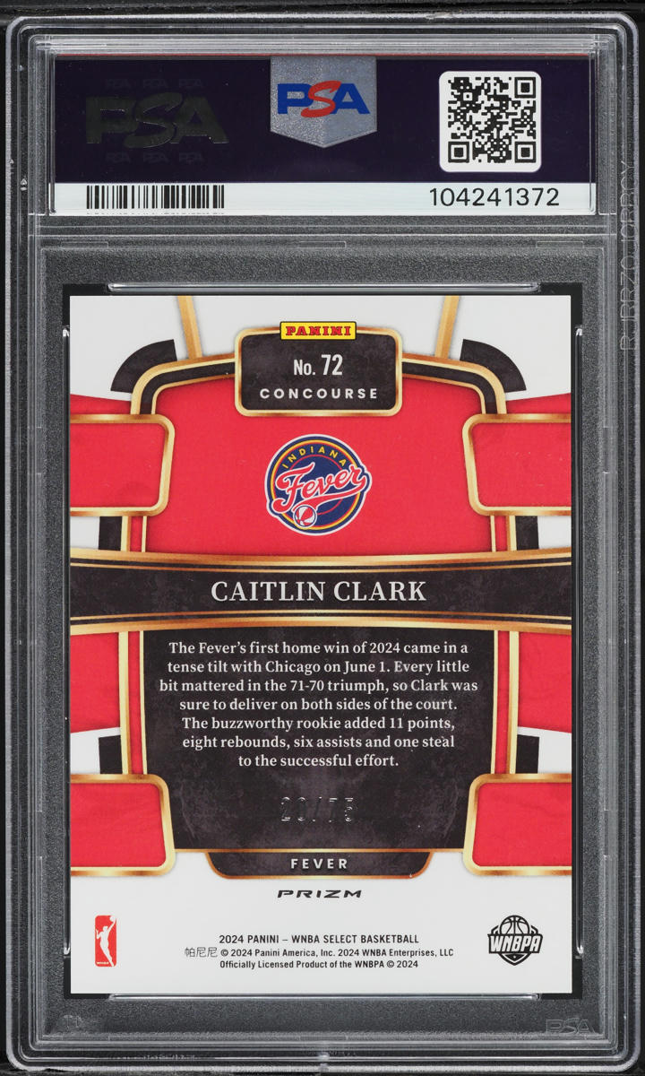 2024 Select WNBA Neon Green Prizm Caitlin Clark ROOKIE /75 #72 PSA 10 GEM MINT