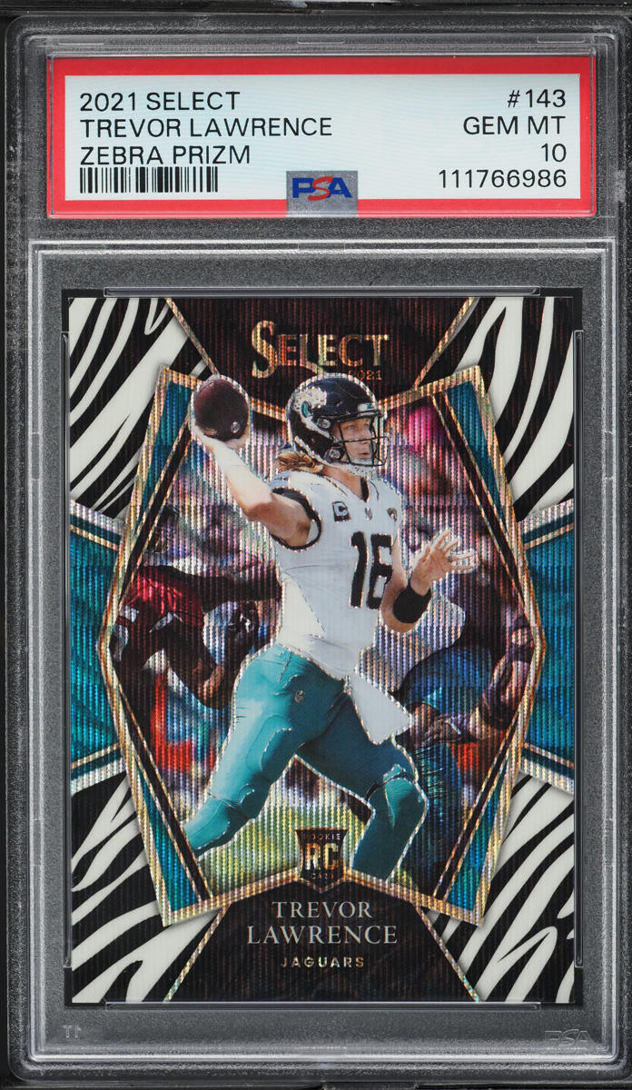 2021 Select Premier Level Zebra Prizm Trevor Lawrence ROOKIE #143 PSA 10 GEM