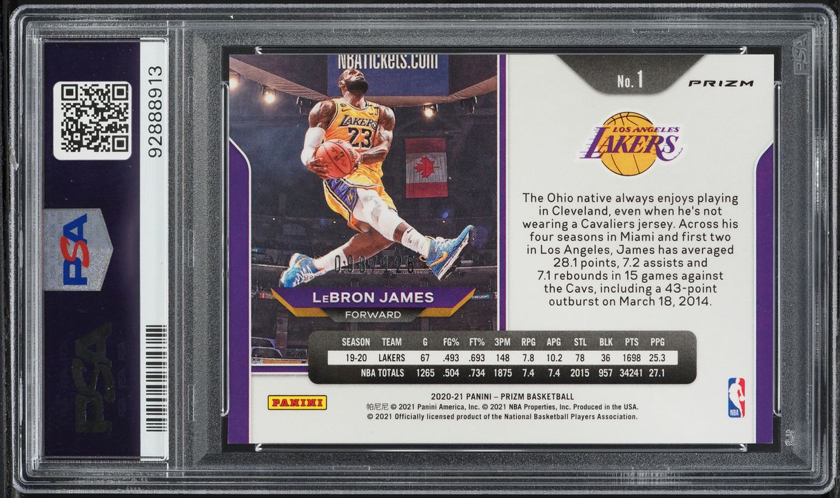 2020 Panini Prizm Blue Ice LeBron James /125 #1 PSA 10 GEM MINT